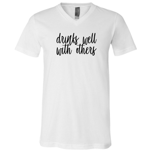 Drinks Well With Others V-Neck T-Shirt	(White)
